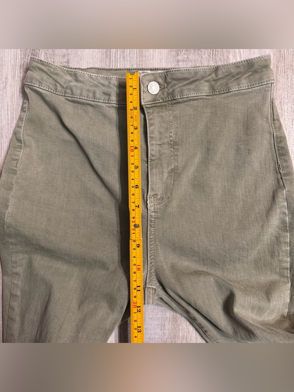 We The Free “Just Float On” High Rise Ultra Flare Olive Green Jeans Size 28 - Picture 8 of 12